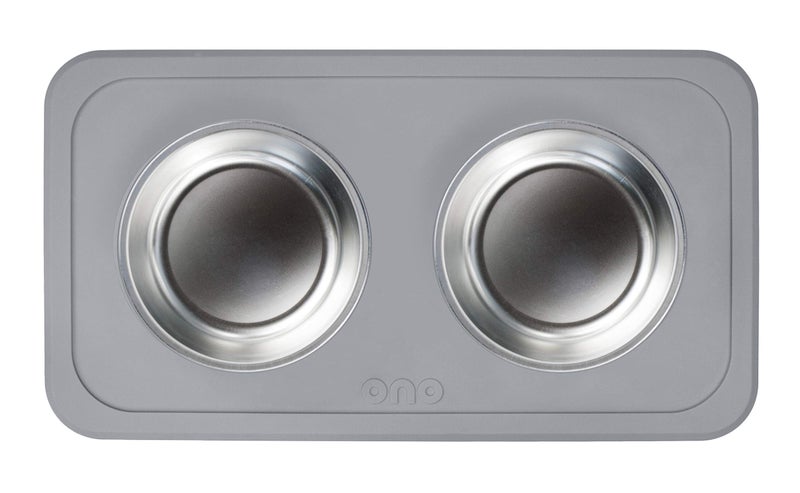 Ono Good Bowl Food & Water Double Feeder - Small to Medium Pets No Spill Non Skid Silicone Mat & Stainless Steel Bowl for Dogs or Cats (Charcoal) - Image 5